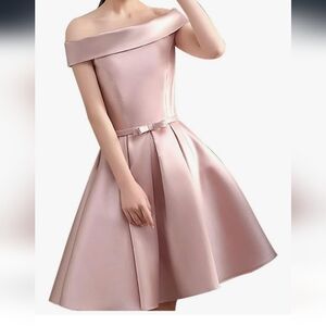 Elegant Off-Shoulder Ruched Wrapped Formal Cocktail Gown Pink Medium